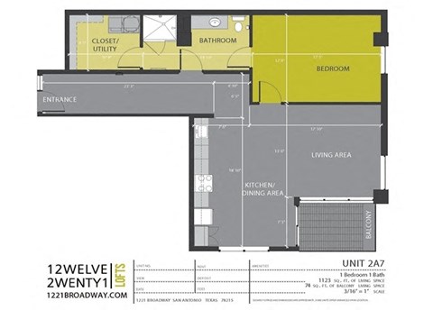 a floor plan of a small apartment with yellow and gray walls